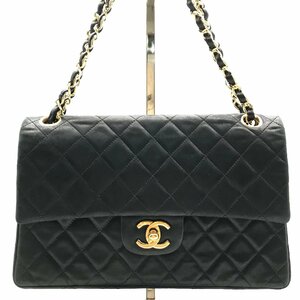 1円 良品 CHANEL シャネル ココマーク マトラッセ ラムスキン ダブルフラップ チェーン ショルダー バッグ ブラック ブランド a5718