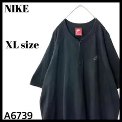 古着 NIKE ナイキ ヘンリーネック 半袖 Tシャツ カットソー 黒 XL