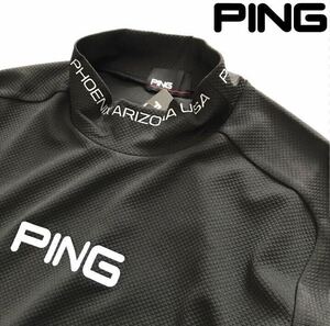 ◆H692新品【メンズM】黒 ゴルフ ピン PING　モックネック シャツ ストレッチ 軽量 ダイヤメッシュ 半袖 ハイネックシャツ ハイネック