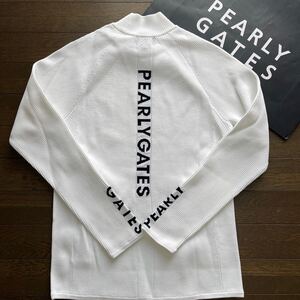 送料無料PEARLY GATESパーリーゲイツMENS背面BIG PG編地柄ボトルネックプルオーバー柔らかローカルPE蒸れ軽減伸縮White(大特価4)新品