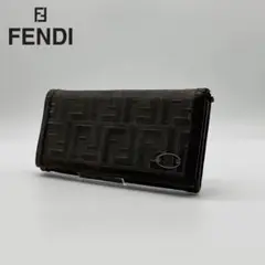 【美品】 FENDI レザー×キャンバス 長財布 ズッカ柄 総柄 ブラウン 茶