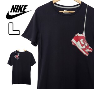 NIKE ナイキ 両面プリント Tシャツ バスケットシューズ スニーカー 古着 ブラック 黒 L 