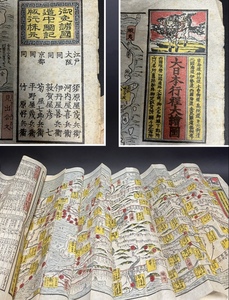 大日本行程大絵図 ／冊筆／河童庵鎌田醉翁訂正補圖／自得齋西川春／天保十四年卯五月／安政四年已五月／291、0 cm保管品