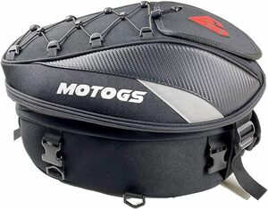 MOTOGS バイク用 シートバッグ 拡張機能あり ヘルメットバッグ 撥水 防水 耐久性 固定ベルト付き (ロゴ赤)