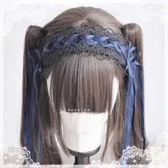 ♡ Princess lace-up リボンヘッドドレス bk×navy ♡