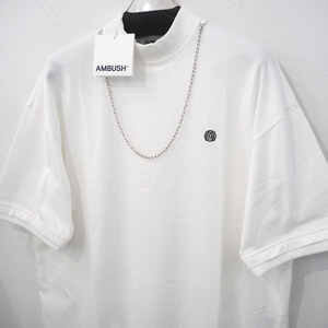 新品 定価28300円 アンブッシュ チェーン ネックレス 付き オーバーサイズ Tシャツ 白 ホワイト メンズ M L AMBUSH ロゴ 刺繍 モックネック