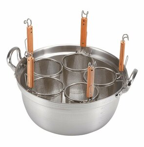 ☆デカてぼ茹麺鍋セット（てぼ径１６ｃｍ５本・専用リング付）日本製新品