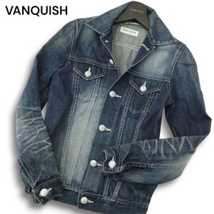 VANQUISH ヴァンキッシュ 通年★ Gジャン デニム ジャケット ヴィンテージ加工 スリムフィット メタルボタン Sz.S メンズ　A4T11715_B#O