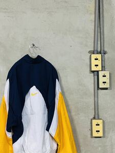 90s 90年代 NIKE ナイキ タグ ワンポイント スウッシュ ナイロン ブルゾン ジャケット ネイビー 白 ホワイト 2トーン ビンテージ USA 古着