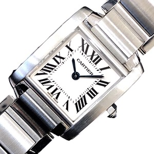 カルティエ Cartier タンク フランセーズ SM W51008Q3 ホワイト ステンレススチール 腕時計 レディース 中古