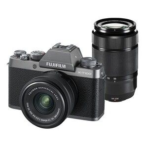 中古 １年保証 美品 FUJIFILM X-T100 ダブルズームキット XC 15-45mm OIS PZ + XC 50-230mm OIS II ダークシルバー