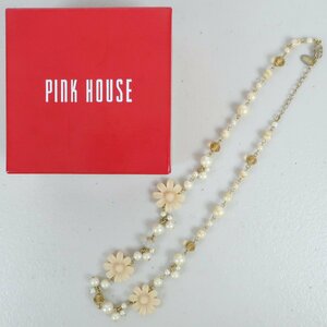 PINK HOUSE ★可憐なひな菊モチーフが可愛い♪パール＆クリスタルビーズ ネックレス 通年 ベージュ系 コーデのアクセントに k2212