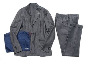 ブートニエール ケース付 超美品 LARDINI ラルディーニ easy wear ウール カシミヤ フランネル パッカブル スーツ セットアップ メンズ 42