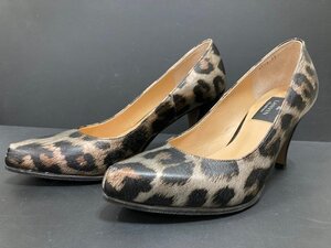 ★【中古品】23cm　LANVIN　ランバン　メタリック ヒョウ柄　ハイヒール　パンプス　靴　レディース　ヒール高さ：7cm　