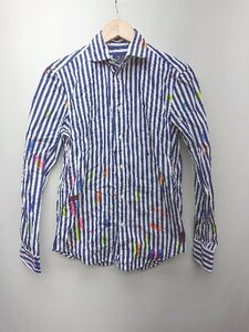 ◇ POLO RALPH LAUREN ボーダー ペイント デザイン 長袖 シャツ サイズXS 155/80A ネイビー ホワイト系 レディース P