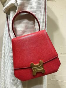 激レア 希少カラー 美品 VINTAGE OLD CELINE 2WAYショルダーバッグ ブラゾン金具 トリオンフ 斜め掛け ハンドバッグ ヴィンテージバッグ