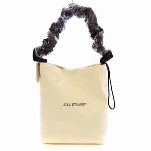 未使用品 ジルスチュアート JILL STUART 24SS ビーフリートートラージバッグ ワンショルダー ギャザー ロゴ サテン 白 黒 0924180014