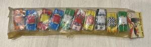 昭和おもちゃ　ミニチュアカー10台セット　パッケージ約5×20×1.5cm ミニカー長さ3.5cm未開封(破れあり)