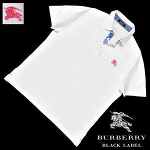 希少XL! 美品 日本製 バーバリーブラックレーベル ホース刺繍 前立てノバチェック 衿デニム 鹿の子 ポロシャツ 4/LL BURBERRY BLACK LABEL