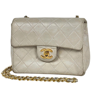 シャネル CHANEL ミニ マトラッセ シングルフラップ チェーン ショルダーバッグ ココマーク レザー ホワイト A01115 レディース 【中古】