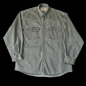 80s Aquila Black Denim Western Yoke Metal Button Work Shirt made in Portugal 80年代 ブラックデニム メタルボタン ワークシャツ