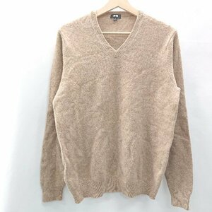 ◇ UNIQLO ユニクロ 毛100％ Ｖネック オ－バ－サイズ 長袖 ニットセータ－ サイズXL ブラウン系 レディース E