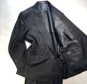 新品【サイズA4 S★定価5.8万 礼服】4Bダブルスーツ 喪服 漆黒の黒 ブラックフォーマル 背抜き ノーベンツ 2タック 冠婚葬祭 セットアップ