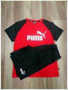 ★1141 【定価4290円 送料無料】 PUMA プーマ ジャージ 半袖Tシャツ ハーフパンツ 上下セット ジュニア 男の子 160 赤/黒 ロゴプリント