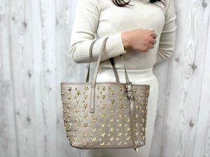 極美品 JIMMY CHOO ジミーチュウ スタースタッズ サシャ ハンドバッグ トートバッグ バッグ レザー メタリックグレージュ 80508Y