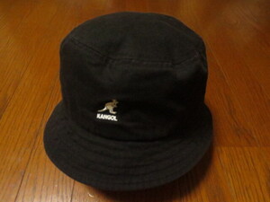 KANGOL washed Bucket　カンゴール　ししゅうロゴ入り　コットンバケットハット　黒系　L　中国製