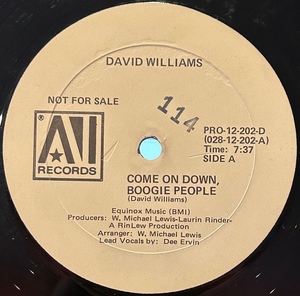 David Williams - Come On Down, Boogie People / David Mancusoも好んでプレイした、ロフト・クラシックとしても有名なディスコ・ブギー！