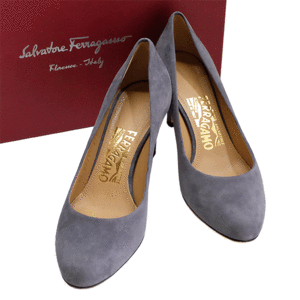 【送料無料】【本物】SalvatoreFerragamo★サルヴァトーレフェラガモ★パンプス★レディース★スウェード★グレー★4 1/2★約22cm★靴★