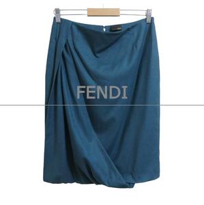 美品 FENDI フェンディ サイズ42 ストレッチ ドレープ 膝丈 デザイン タイトスカート グリーン系