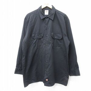 XL/古着 ディッキーズ Dickies 長袖 ワーク シャツ メンズ 大きいサイズ ロング丈 黒 ブラック 24aug28 中古 トップス