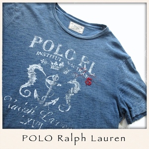 【POLO Ralph Lauren ポロ ラルフローレン】USED加工 インディゴ Tシャツ Mサイズ!!