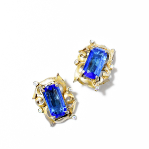 Vintage 　1930′s 　blue×aurora rhinestone×glass silvermetal earrings