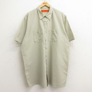 XL/古着 レッドキャップ 半袖 ワーク シャツ メンズ 90s 大きいサイズ ロング丈 薄ベージュ カーキ 24may29 中古 トップス