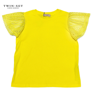 新品ツインセット 袖レース　Tシャツ　イエロー #XS　TWIN-SET★