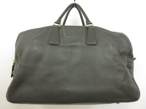 美品【PRADA プラダ】 VA0711 CERVO レザー ボストンバッグ トラベルバッグ 旅行カバン (メンズ) ダークブラウン系 □5HT2807□