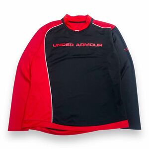 UNDER ARMOUR アンダーアーマー 長袖Tシャツ ロンT スポーツウェア ストレッチ ロゴプリント ブラック×レッド 