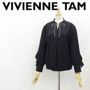 ◆VIVIENNE TAM ヴィヴィアンタム フリル リボン タック ブラウス 黒 ブラック 38