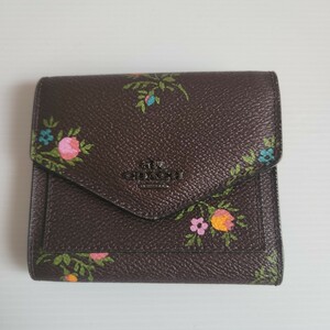 COACHコーチ　三つ折財布　花柄　ブラウン　