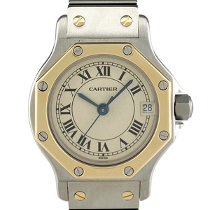 カルティエ CARTIER サントスオクタゴン SM 187903 腕時計 SS YG クォーツ アイボリー レディース 【中古】