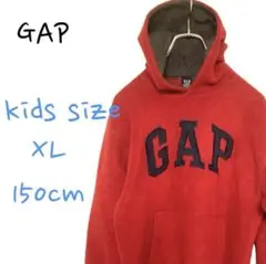 GAP レッドカラー フロントデザイン フリースパーカー