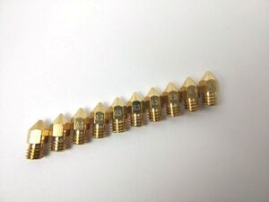 3Dプリンター用MK8ノズル 0.1mm 0.2mm 0.3mm 0.35mm 0.4mm 真鍮製 各2 10個セット