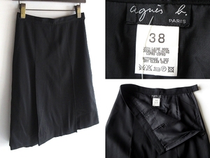 ほぼデッドストック 美品 ビンテージ agnes b. アニエスベー サイドジップ ウールギャバ タック スカート 38 黒 ブラック 日本製 国内正規