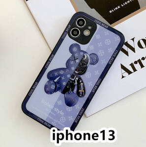 iphone13ケース カーバー TPU 可愛い　熊　ガラス　お洒落　軽量 ケース 耐衝撃高品質ブルー307