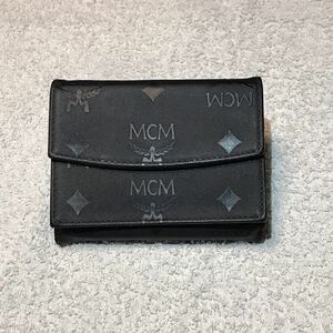 ☆エムシーエム　MCM 三つ折り財布（札入れ・小銭入れ）PVC×レザー ブラック　ビンテージ品　美品