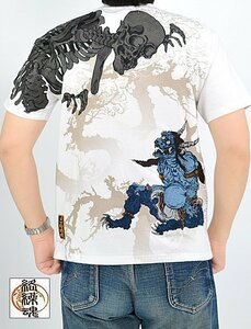 粋 鬼髑髏地獄半袖Tシャツ◆絡繰魂 ホワイトMサイズ 232048 和柄 和風 ドクロ どくろ からくり