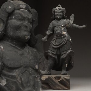 JN016 時代仏教美術 木造 十二神将「毘羯羅大将 子神」1躰 高31.8cm 重468g・木彫仏像・木雕佛像